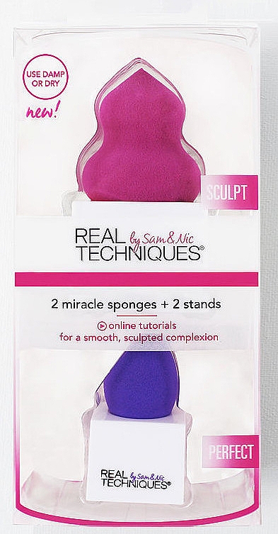 Zestaw gąbek do makijażu - Real Techniques 2 Miracle Sponges + 2 Stands — Zdjęcie N1