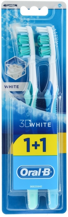 Zestaw szczoteczek do zębów (40 średnia twardość, miętowa + błękitna) - Oral-B 3D White 40 Medium 1+1 — Zdjęcie N1