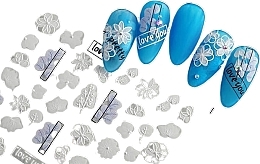 Samoprzylepne naklejki na paznokcie 5D, białe kwiaty - Deni Carte — Zdjęcie N1