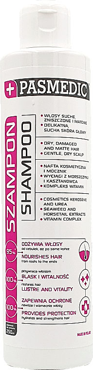 Nawilżający szampon do włosów suchych, zniszczonych i matowych - Pasmedic Shampoo — Zdjęcie N1