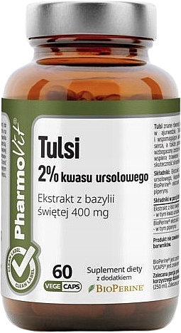 Suplement diety Tulsi 2%, 60 szt. - Pharmovit Clean Label — Zdjęcie N1
