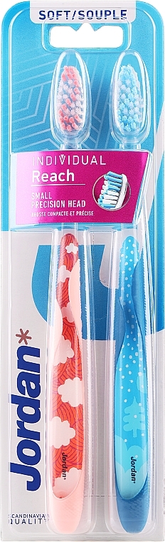 Miękka szczoteczka do zębów, różowa+niebieska - Jordan Individual Reach Soft — Zdjęcie N1