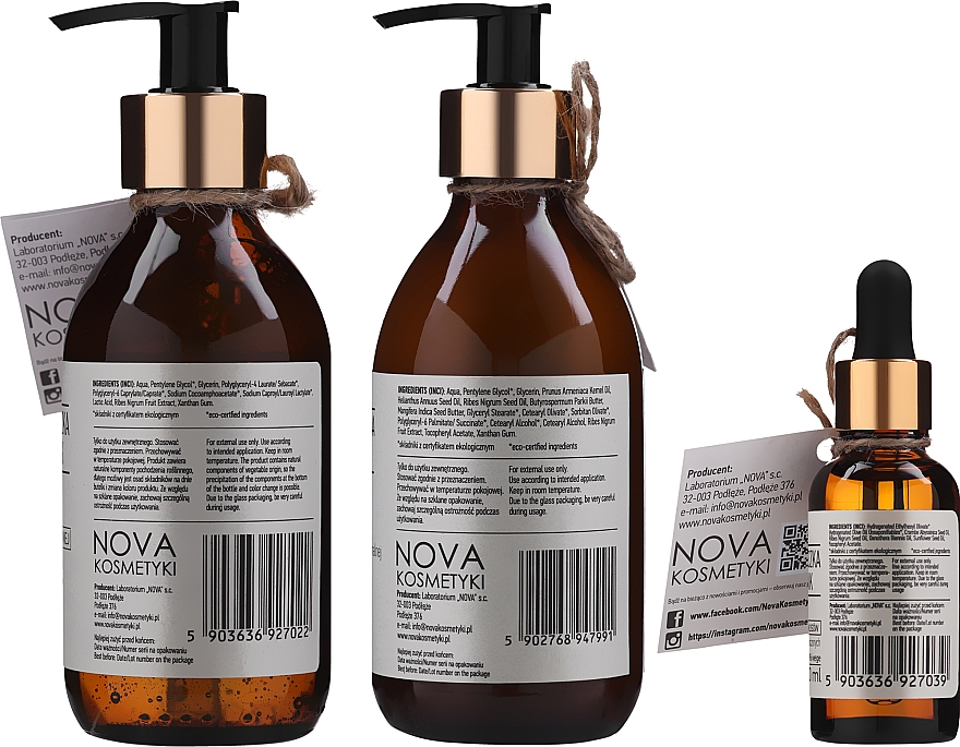 Zestaw - Nova Kosmetyki Czarna Porzeczka & Słonecznik Eco-Style Hair And Body Care Set (b/balm/200ml + int/gel/200ml + h/ser/30ml) — Zdjęcie N3