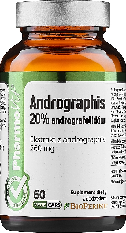 Suplement diety Andrographis 20% - Pharmovit Clean Label Andrographis 20% — Zdjęcie N1