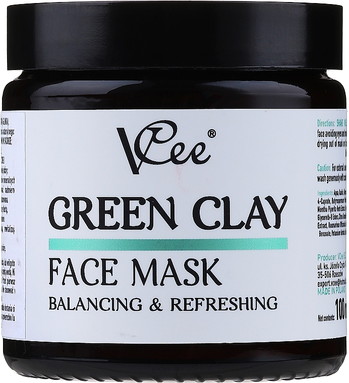 Maseczka do twarzy z zieloną glinką - VCee Green Clay Face Mask Balancing&Refreshing — Zdjęcie N1