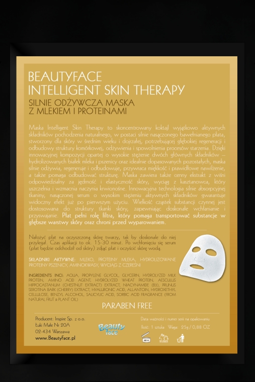 Silnie odżywcza maska w płachcie z mlekiem i proteinami pszenicy - Beauty Face Intelligent Skin Therapy Mask — Zdjęcie N1