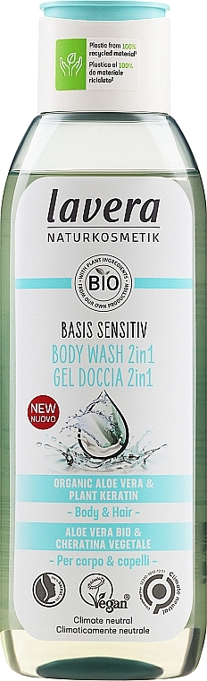 Żel pod prysznic - Lavera Basis Sensitiv Body Wash 2 In 1 Organic Aloe Vera & Plant Keratin  — Zdjęcie N1