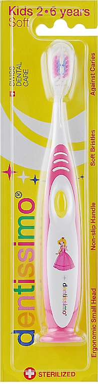 Szczoteczka do zębów dla dzieci (od 2 do 6 lat), różowa - Dentissimo Kids — Zdjęcie N2