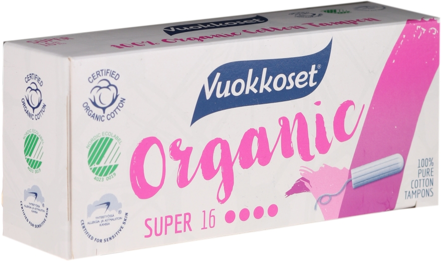 Tampony organiczne bez aplikatora, 16 szt. - Vuokkoset Organic Super Tampons — Zdjęcie N1