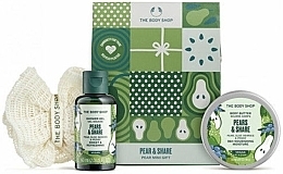 Zestaw - The Body Shop Pears & Share Mini Gift (sh/gel/60ml + b/butter/50ml + sponge/1pcs) — Zdjęcie N1