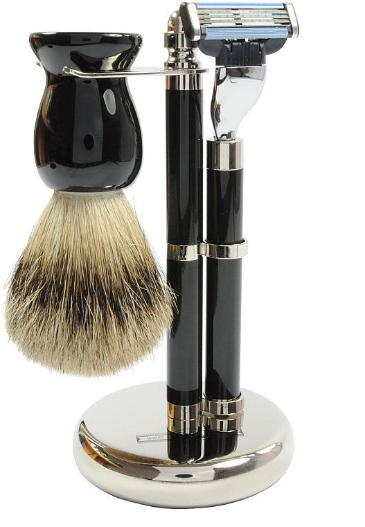 Zestaw do golenia - Golddachs Finest Badger, Mach3 Black Chrom (sh/brush + razor + stand) — Zdjęcie N1