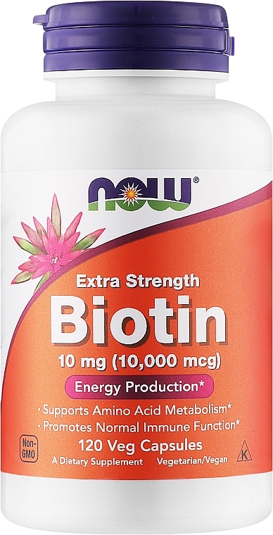 Kapsułki wegetariańskie z biotyną 10 mg - Now Foods Biotin — Zdjęcie N1