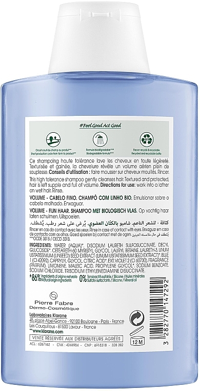 Szampon zwiększający objętość z organicznym ekstraktem z lnu - Klorane Volume -Fine Hair with Organic Flax — Zdjęcie N2