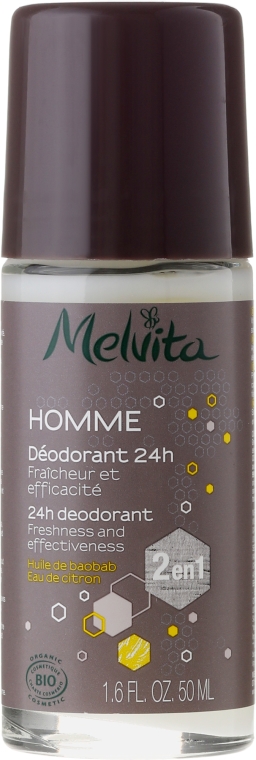 Dezodorant dla mężczyzn z olejem z baobabu i wodą cytrynową - Melvita Homme 24H Deodorant — Zdjęcie N1