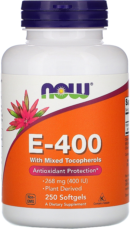 Naturalna antyoksydacyjna witamina E-400 + mieszanka tokoferoli - Now Foods E-400 With Mixed Tocopherols Softgels — фото N6
