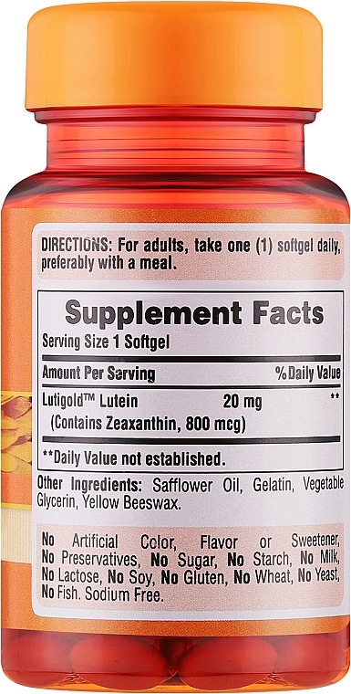 Suplement diety Luteina 20 mg - Puritan's Pride Lutein 20mg with Zeaxanthin — Zdjęcie N2