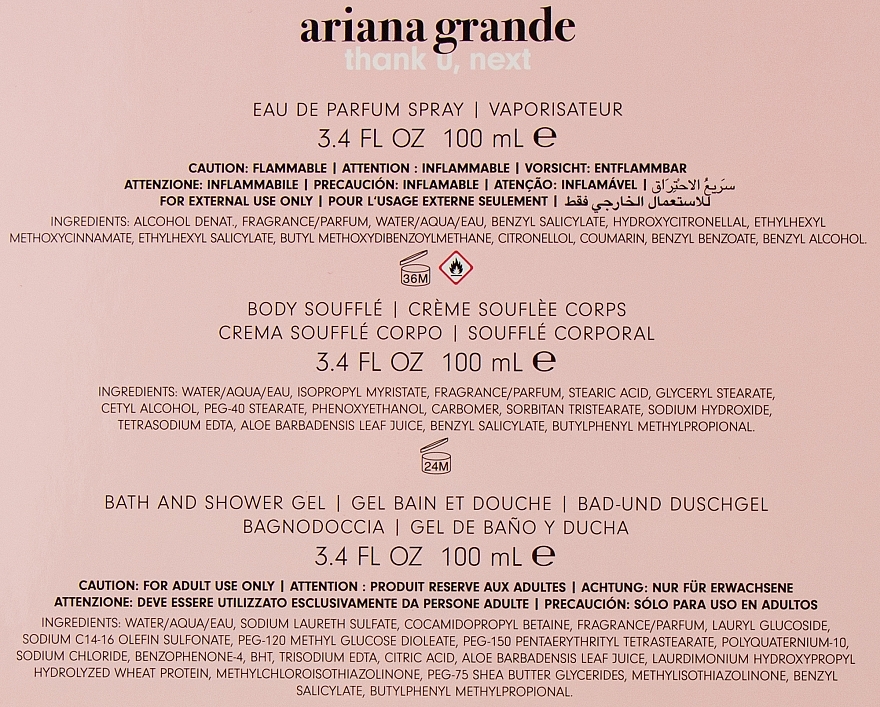 Ariana Grande Thank U, Next - Zestaw (edp 100 ml + b/lot 100 ml + sh/żel 100 ml) — Zdjęcie N4