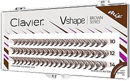 Sztuczne rzęsy, brązowe, 10,12,14 mm, krzywa C, 10D - Clavier Vshape Brown Series Mix — Zdjęcie N1