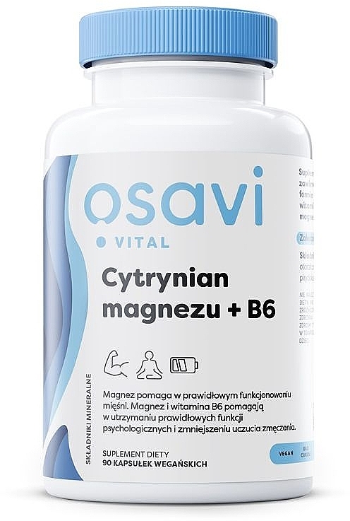 Suplement diety Cytrynian Magnezu + B6, 125 mg + 1,4 mg - Osavi  — Zdjęcie N1