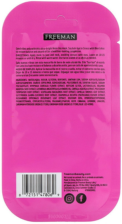 Kojąca maseczka do twarzy - Freeman Beauty Neon Vibes No Stress Oil Absorbing Clay Mask — Zdjęcie N2