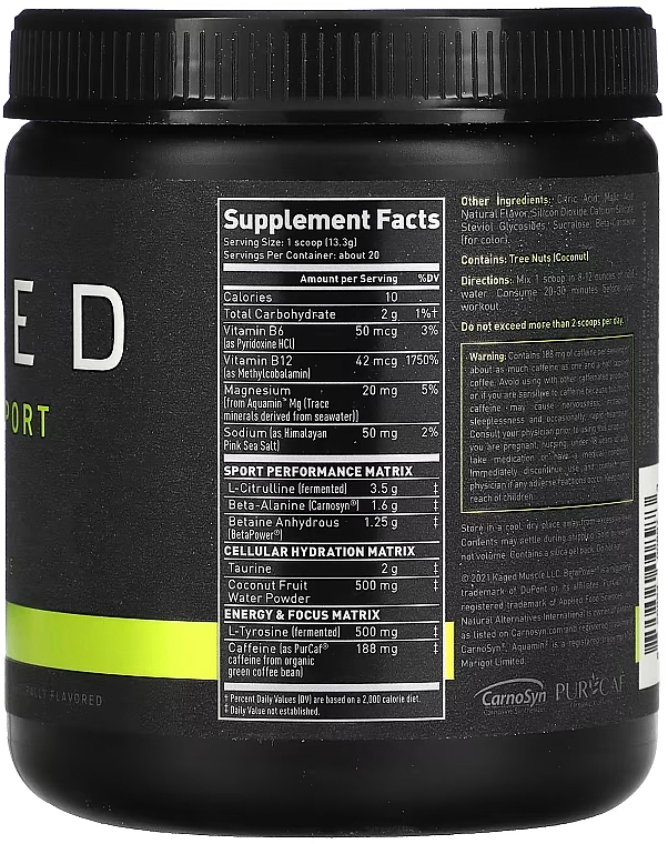 Kompleks przedtreningowy, mango-limonka - Kaged Pre-Kaged Sport Pre-Workout Mango Lime — Zdjęcie N2