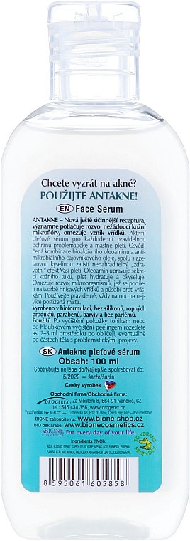 Serum do twarzy Drzewo herbaciane i kwas azelainowy - Bione Cosmetics Antakne Tea Tree and Azelaic Acid Facial Serum — Zdjęcie N2