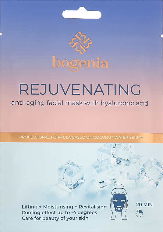 Odmładzająca maska w płachcie do twarzy - Bogenia Rejuvenating Anti-Aging Facial Mask With Hyaluronic Acid