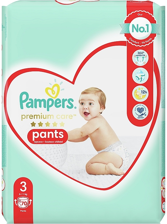 Pieluchomajtki rozmiar 3 (6-11kg), 70 szt. - Pampers Premium Care Pants — Zdjęcie N3
