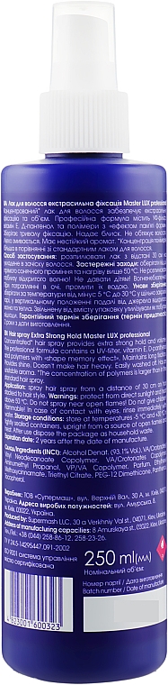 Bardzo mocny lakier do włosów - Master LUX Professional Extra Strong Hair Spray — Zdjęcie N2