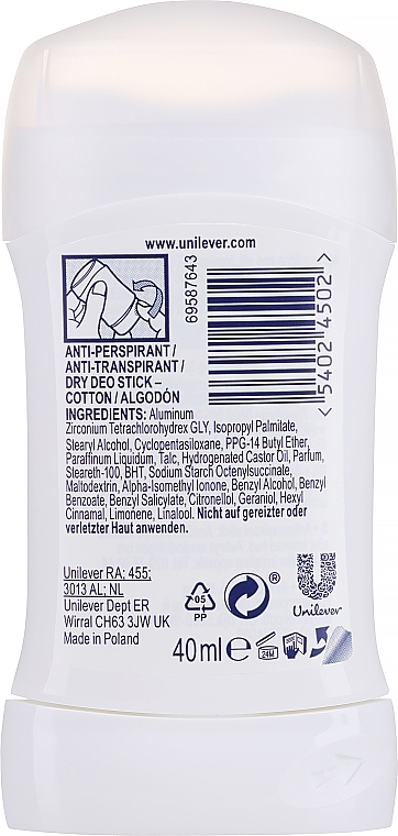 Antyperspirant w sztyfcie Cotton Ultra Dry - Rexona Deodorant Stick — Zdjęcie N2