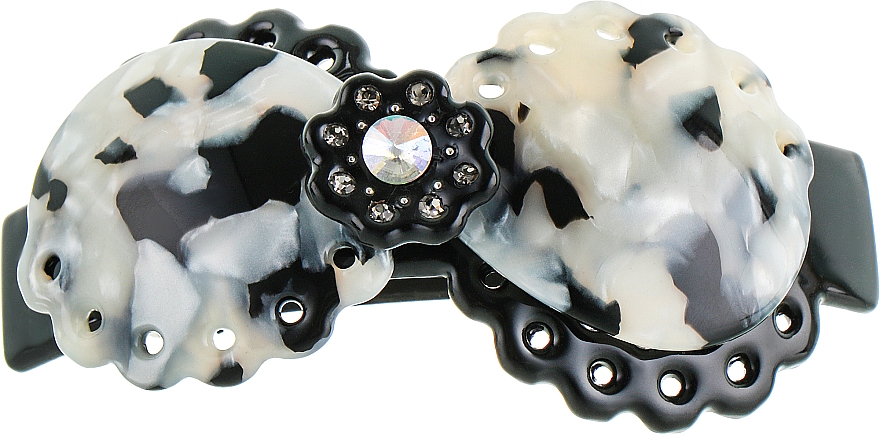 Automatyczna spinka do włosów Kokarda ażurowa, 1181, czarno-biała - Elita — Zdjęcie N2