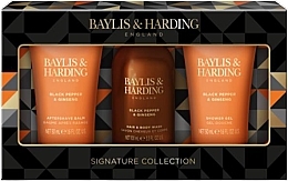 Kup Zestaw - Baylis & Harding Black Pepper & Ginseng Luxury Mini Trio Gift Set (sh/gel/100ml + ash/balm/50ml + sh/gel/50ml)