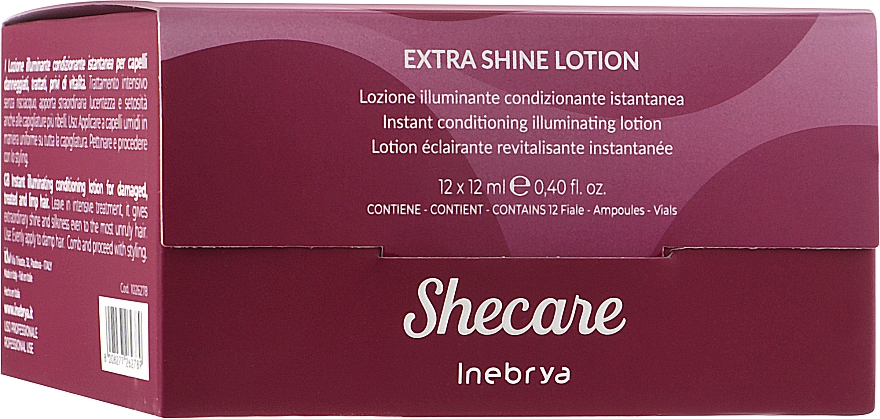 Intensywna kuracja rozświetlająca do włosów zniszczonych zabiegami chemicznymi - Inebrya She Care Extra Shine Lotion — Zdjęcie N1