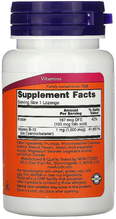 Suplement diety z witaminą B-12 1000 mg - Now Foods Vitamin B-12 1000mcg Lozenges — Zdjęcie N2