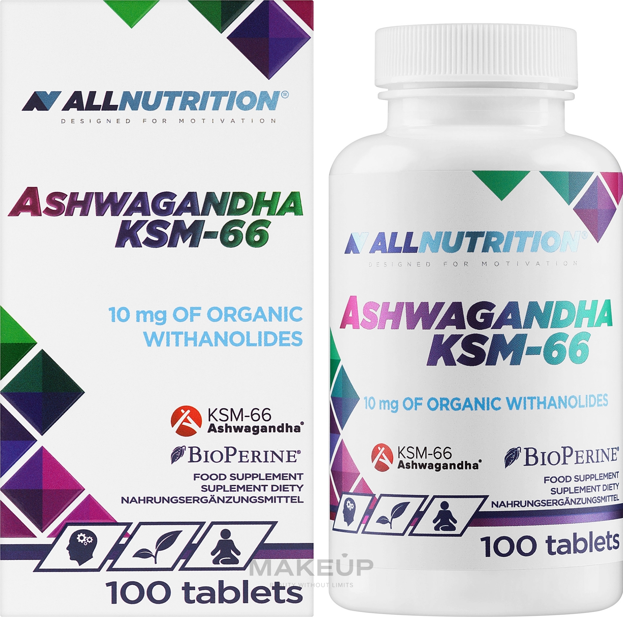 Suplement diety Ashwagandha KSM-66 w tabletkach - AllNutrition Ashwagandha KSM-66 — Zdjęcie 100 szt.