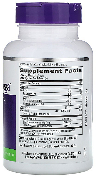 Tłuszcze Omega, 2400 mg o smaku cytrynowym - Natrol Omega Extreme Heart Health — Zdjęcie N2