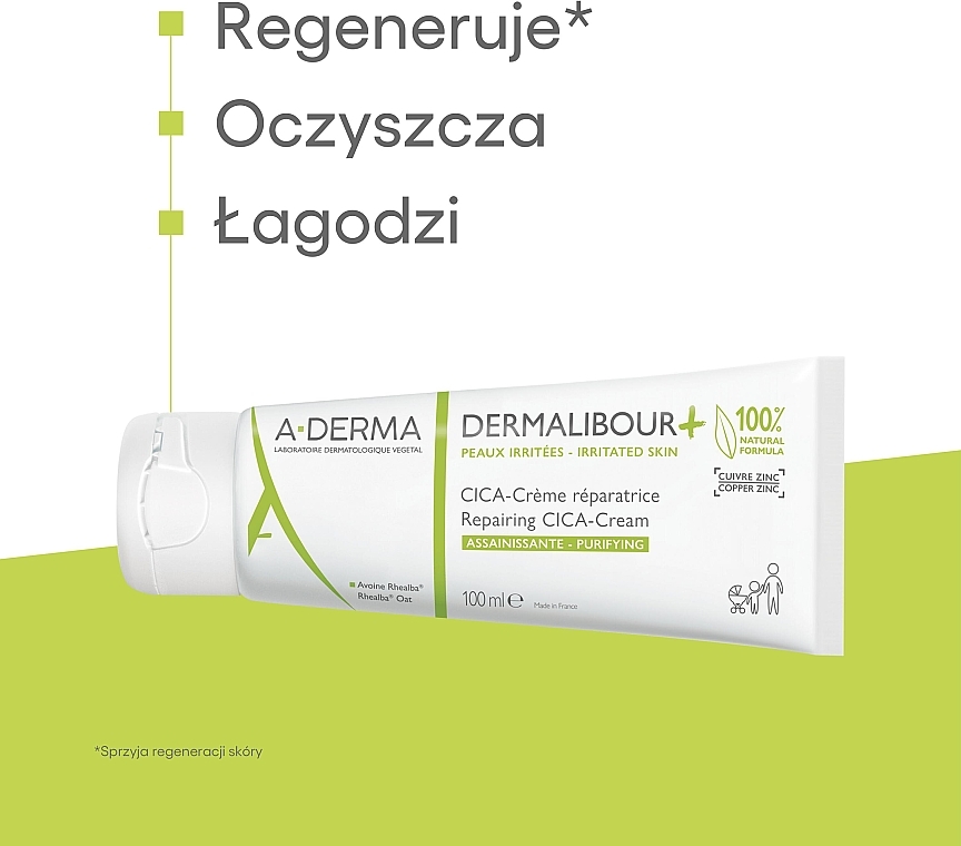 Regenerujący krem do twarzy, ciała i błon śluzowych dla niemowląt, dzieci i dorosłych - A-Derma Dermalibour + Repairing CICA-Cream — Zdjęcie N9