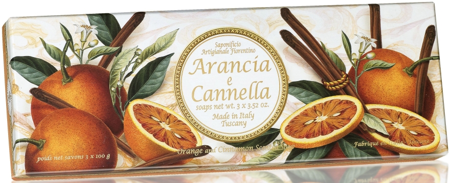 Zestaw naturalnych mydeł w kostce Pomarańcza i cynamon - Saponificio Artigianale Fiorentino Orange & Cinnamon — Zdjęcie N1