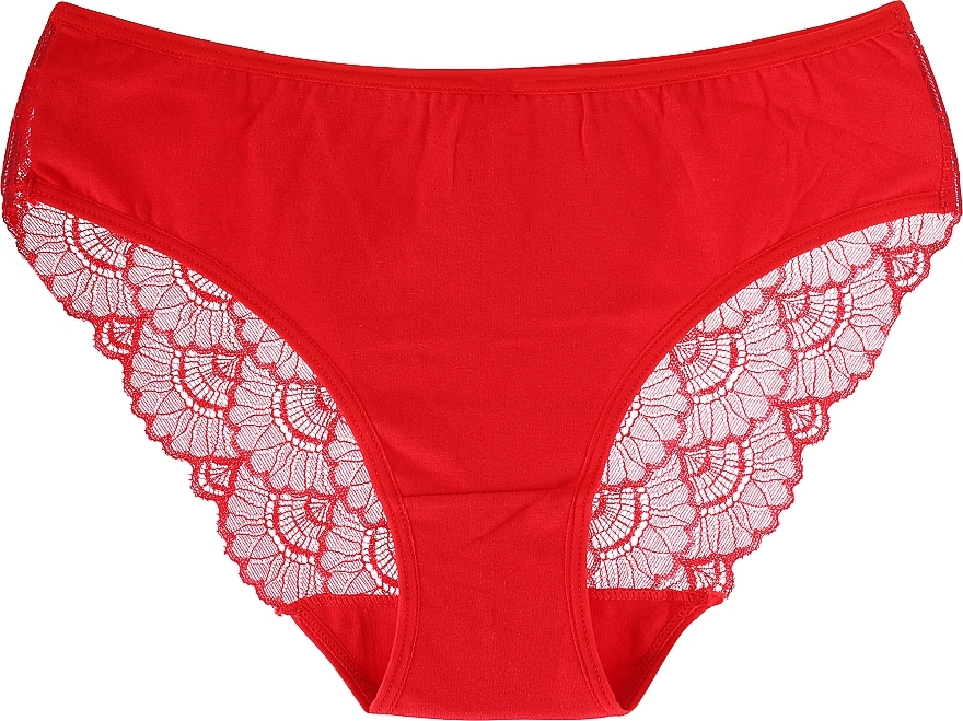 Bawełniane damskie majtki bikini z koronką, czerwone - Moraj — Zdjęcie N1