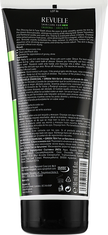 Żel do golenia i mycia twarzy 2w1 - Revuele Men Care Charcoal & Green Tea Shaving Gel & Face Wash — Zdjęcie N2