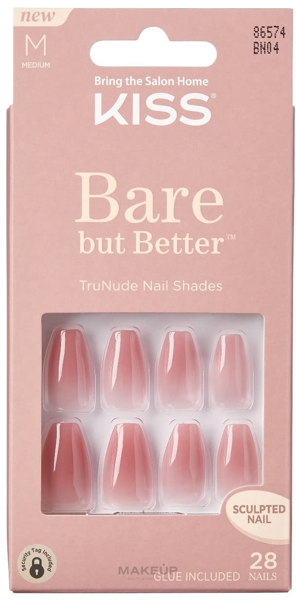 PRZECENA! Komplet sztucznych paznokci z klejem, średniej długości - Kiss Bare But Better Nails Nude Nude * — Zdjęcie 28 szt.