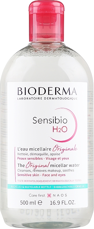Płyn micelarny do oczyszczania twarzy i demakijażu - Bioderma Sensibio H2O — Zdjęcie N2