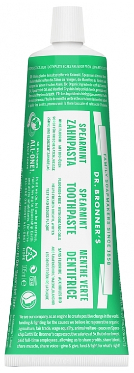 Organiczna pasta do zębów z zieloną miętą, bez fluoru - Dr Bronner's Spearmint Toothpaste — Zdjęcie N1