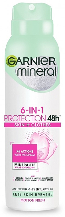 Dezodorant w sprayu - Garnier Mineral 6in1 Protection 48h Cotton Fresh — Zdjęcie N1