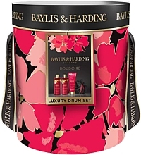 Zestaw - Baylis & Harding Boudoire Cherry Blossom Luxury Pamper Drum Gift Set (b/bubble/300ml + sh/cr/300ml + lot/200ml + polisher/1pc) — Zdjęcie N1