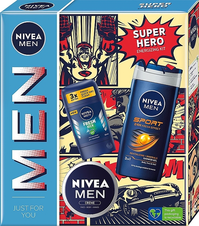 Zestaw dla mężczyzn - NIVEA MEN Super Hero Set (sh/gel/500ml + deo/50ml + b/cr/75ml) — Zdjęcie N1
