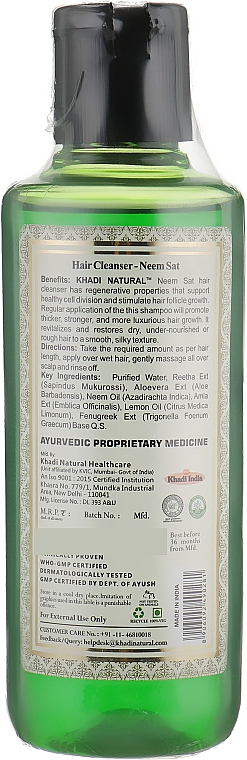 Naturalny szampon ziołowy do każdego typu włosów - Khadi Natural Ayurvedic Neem Sat Hair Cleanser — Zdjęcie N4