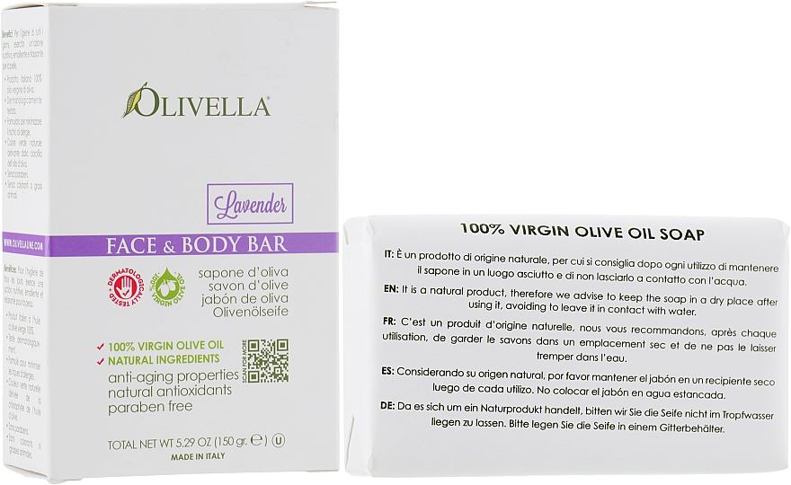 Mydło do twarzy i ciała na bazie oliwy z oliwek Lawenda - Olivella Face And Body Bar Soap Lavender