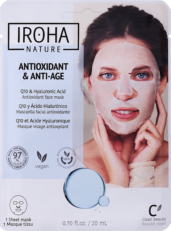 Maska na tkaninie do twarzy - Iroha Nature Anti-Wrinkles Q10 Tissue Face Mask — Zdjęcie N1