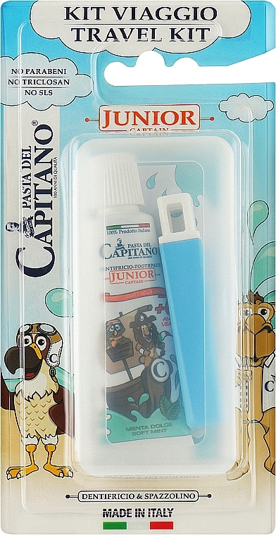Zestaw z niebieską szczoteczką - Pasta Del Capitano Junior Travel Kit 6+ Soft (toothpast/25ml + toothbrush/1pc) — Zdjęcie N1